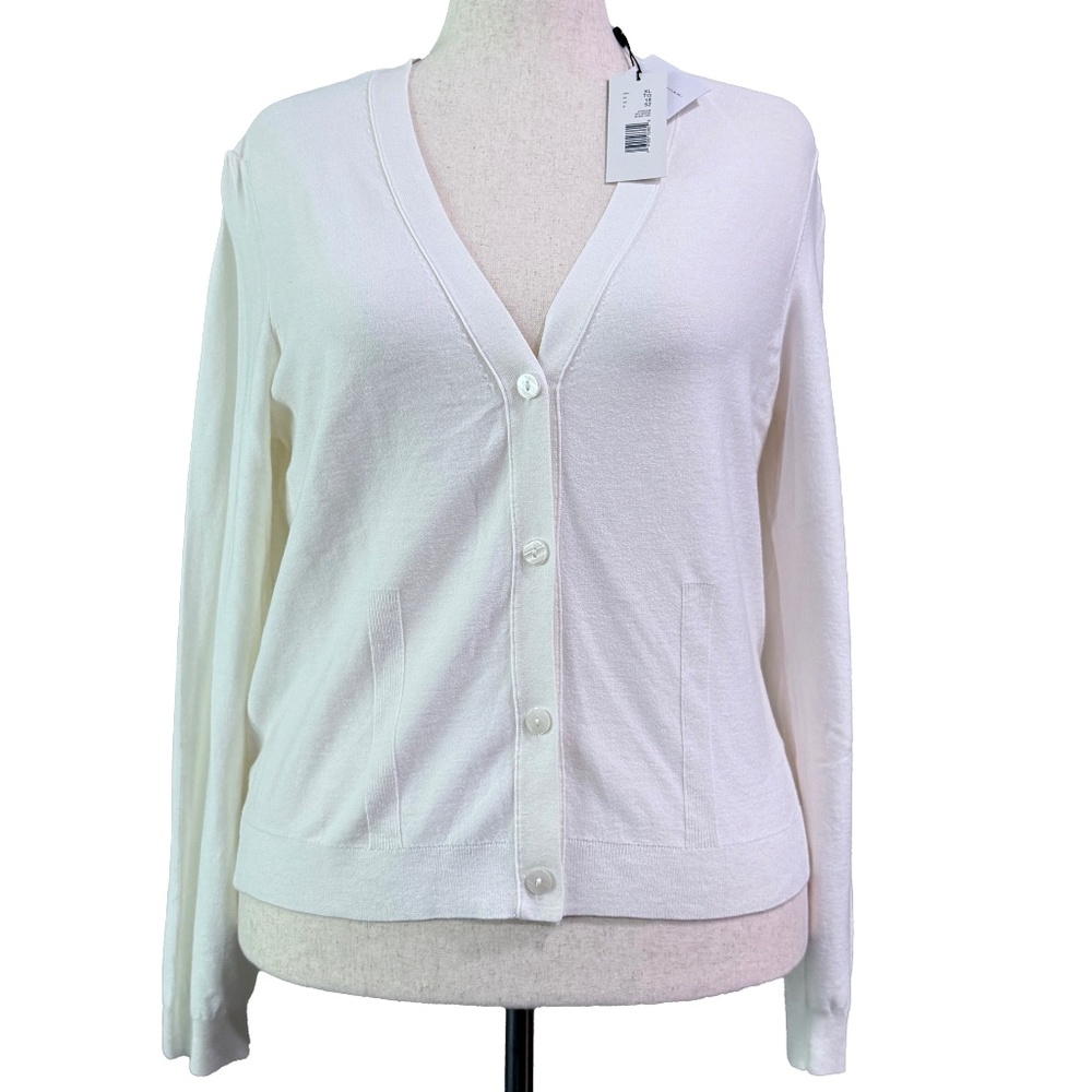 NWT Elie Tahari Button Front Cardigan — V-Neck — Ivory — XL🔥